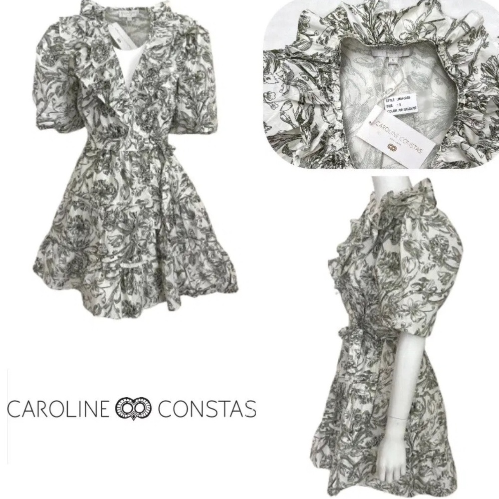 Caroline Constas Floral Ruffle Mini Dress – Size L – New With Tags 100%cotton